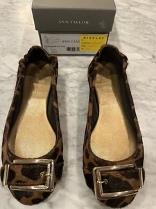 Ann Taylor Cinara Haircalf Brown Black Leopard Ballet Flat Shoes 6M $128 - Picture 1 of 3
