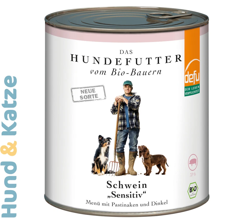 6 x 820 g defu BIO-NASSFUTTER ADULT SENSITIVE SCHWEIN, MONO-PROTEIN VON DEMETER - Bild 1 von 1