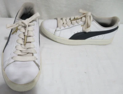Puma Clyde Women's Size 6.5 White & Navy Blue Leather Casual Athletic Sneakers - Image 1 of 4