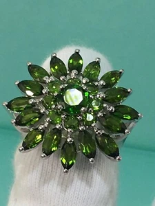 Chrome Diopside Mounted on Sterling Silver, Cluster Ring, Size 7. - Picture 1 of 13