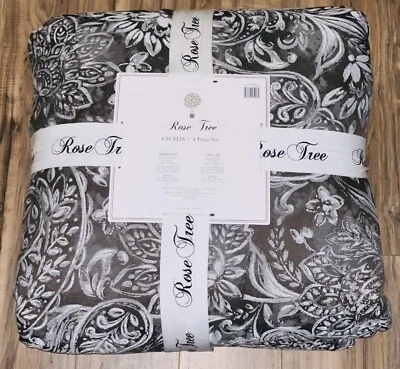 Conjunto de edredom 4 peças rosa árvore Cecelia rainha jacquard branco floral chocolate marrom - Imagem 1 de 4