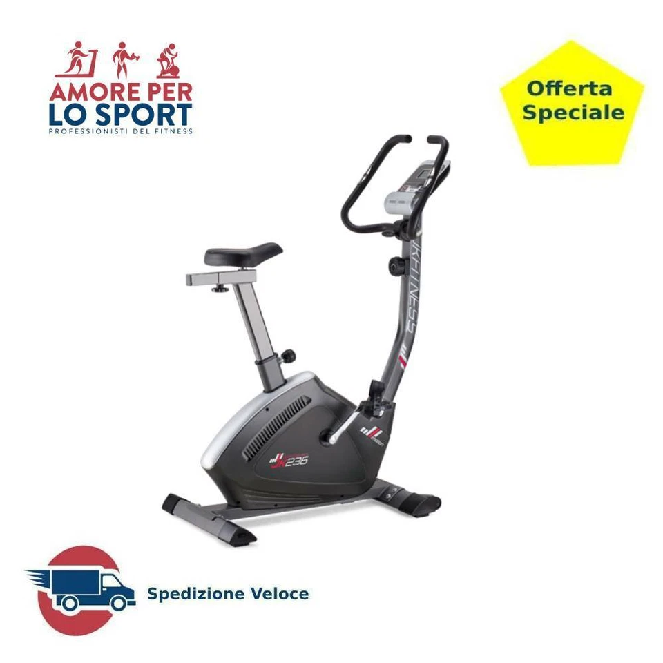 Cyclette Bike Professional 236 JK Fitness con Hand Grip Computer Ruote trasporto