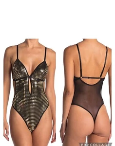 Secret Lace All Over Gold Sequin Bodysuit Size Medium  - Picture 1 of 6