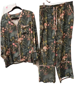 2 piece Summersalt Rifle Paper Co Pajama Set Womens Large flowers and peacocks - Picture 1 of 11