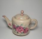 Vintage Rosemaling Hand Painted Wood Teapot w/Lid Decorative Teapot Pink Roses