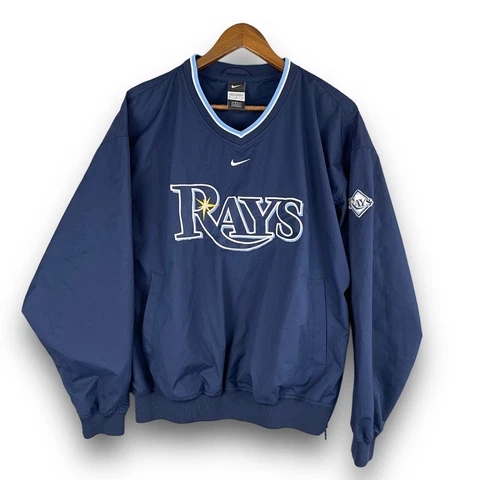 MLB Tampa Bay Rays Nike Center Swoosh Windbreaker Pullover Jacket Navy Size M Cover
