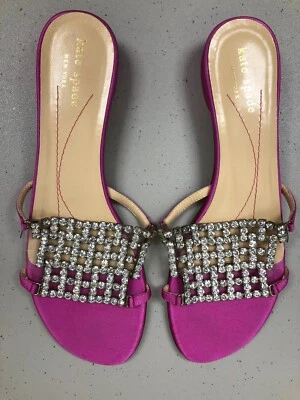Sandalias planas Kate Spade rosa satinado cristales pedrería talla 8,5 Foto 1 de 4