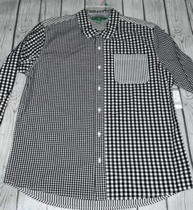 Dip Black White Long Sleeve Button Up Shirt Size Medium Cotton Plaid Striped NWT - Foto 1 di 6