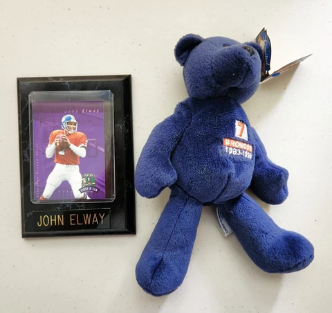 John Elway #7 Denver Broncos Limited Treasures Beanie Bear & Plaque Cover