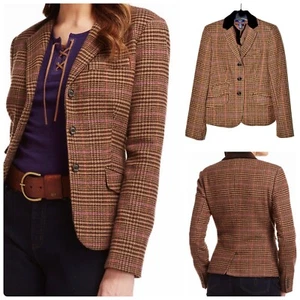 CHAPS women’s WOOL blend brown plaid blazer trim with corduroy lapel Size 4 - Picture 1 of 7