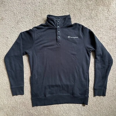 Pullover Champion Para Hombre Mediano Henley Cuello Simulado Negro Manga Larga Foto 1 de 4