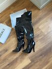 Ladies thigh high over the knee high heel black patent leather boots