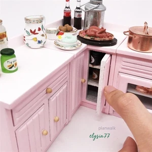Banco de cocina miniatura vintage hecho a mano escala 1/12 para casa de muñecas gabinete de esquina 4 piezas - Imagen 1 de 8