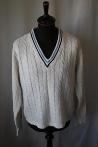 Vintage 70er Keynote weiß V-Ausschnitt Strick Pullover Pulli Gr. 38 Small Mod Revival - Bild 1 von 9