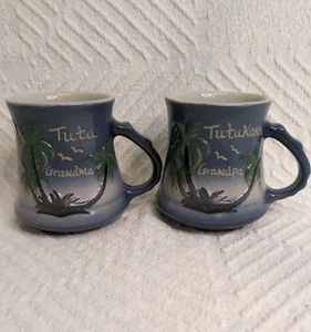 Tutukane & Tutu Opa & Oma Kaffeetassen Made In Hawaii 1981 Blau Marke K&S - Bild 1 von 8