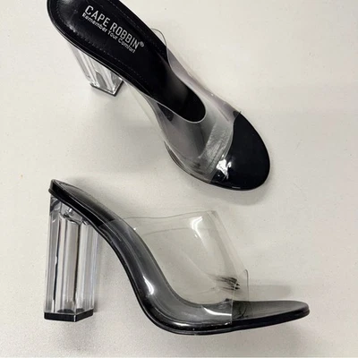 Cape Robin Clear Acrylic Peep Toe Heels Womens 9 Sandals Mule Formal Party Shoes - Image 1 of 4
