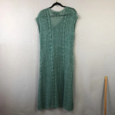 Colleen Lopez Dress Womens XL Green Open Knit Crochet Metallic Maxi V Neck Boho - Image 1 of 4