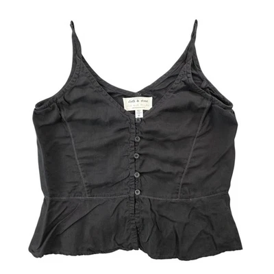 Cloth Stone x Anthropologie Button Front Peplum Camisole Tank Top Black Chambray - Image 1 of 4