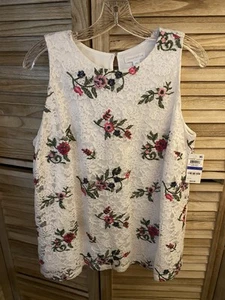 Charter Club ~Mujer ~ Blusa Top Talla PXL Pequeña ~Sin Mangas~ Encaje~Floral - Imagen 1 de 4