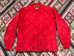 Vintage Expedition Eddie Bauer Quilted Jacket Red 50s 60s Goose Down Large - Picture 1 of 18