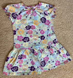 Hanna Andersson Girls Size 100cm (4) Dress Blue Bright Floral Print Short Sleeve - Picture 1 of 5