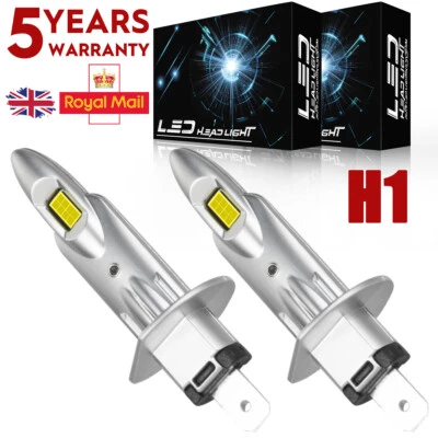 HMCYCI 100W 10000LM 2x H1 LED Headlight Bulbs Kit High Low Beam 6000K White 12v - Image 1 of 4