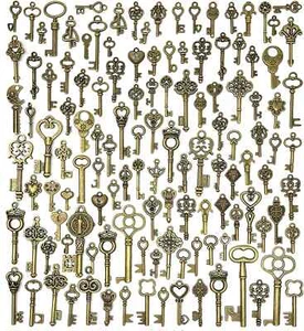 Old Vintage Antique Skeleton 125 Keys Lot Small Large Bulk Necklace Pendant Cra - Picture 1 of 7