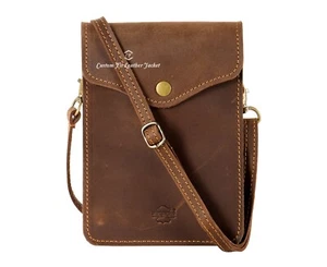 Ladies Small Leather Crossbody Bag Shoulder Phone Bag Brown Vintage Travel Purse - Picture 1 of 6