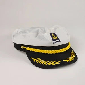 CAPTAIN'S HAT White Ship/Sailor/Navy Anchored Cross Costume Cap (Adult Size) - Picture 1 of 6