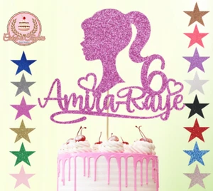 Barbie Girls Cake Topper Glitter / Mirror Cake Decoration, Any Name / Age - Picture 1 of 5