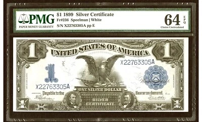 1899 $1 BLACK EAGLE SILVER CERTIFICATE, FR. 236, PMG 64 EPQ  X22763305A - Image 1 of 2