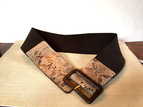 ANOTHER LINE  INC. Snake Print Leather Stretch Belt  Small Medium