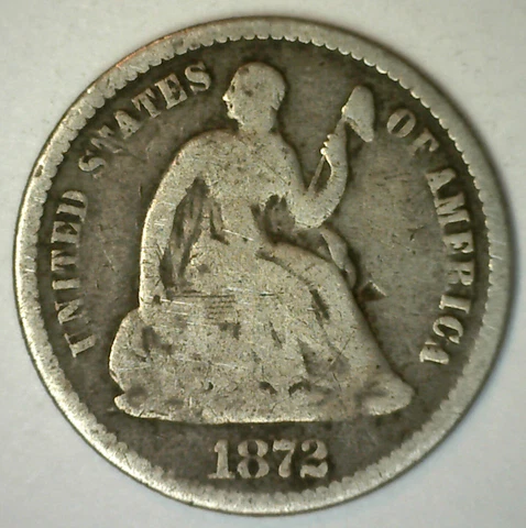 1872 Seated Liberty Silver Half Dime US Type Coin Good Circulated 1/2 10 Cents Cover