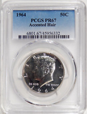 1964 ACCENTED HAIR 50c PCGS PR 67 ~ SILVER PROOF KENNEDY HALF DOLLAR VARIETY