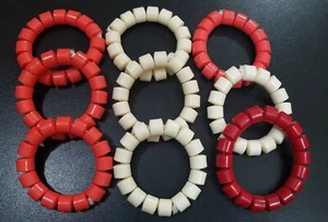 Creme rot & orange traditionelles Igbo Edo traditionelle Hochzeit Korallen Perlen Armband - Bild 1 von 5