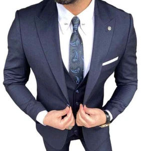 Traje de negocios de diseño traje de boda azul traje de hombre chaqueta tallada Slim Fit - Imagen 1 de 8