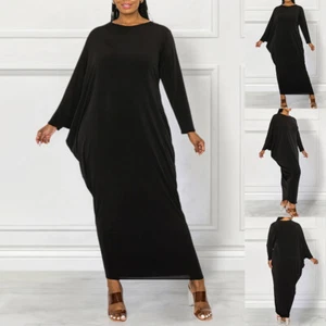 Plus Size Women Ribbed Baggy Maxi Dress Ruffle Irregular Casual Kaftan Long Gown - Picture 1 of 19