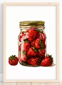 Strawberries Wall Art Print, Strawberry Kitchen Art Print, Home Decor Art #15 - Picture 1 of 2