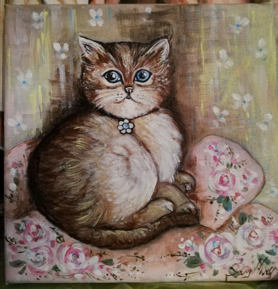 Quadro  gatto,  shabby chic painting, quadro dipinto a mano, shabby chic, gatto Foto 1 de 1
