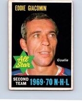 HOCKEY CARD O-PEE-CHEE 1970 NEW YORK RANGERS GOALIE EDDIE GIACOMIN ALL STAR #912