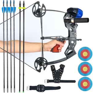 40lbs Mini Fishing Compound Bow Set Right Left Hand Laser Sight Hunting Archery - Picture 1 of 18