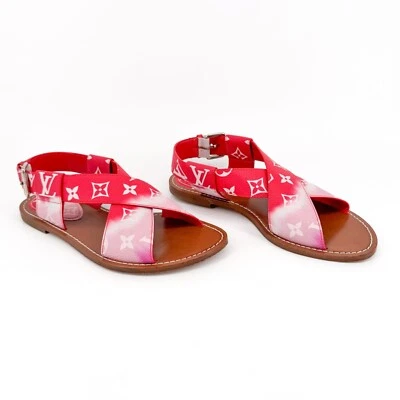 Louis Vuitton Palma Flat Sandals Size 37.5 US 7.5 Pink Ombre LV Criss Cross - Image 1 of 4