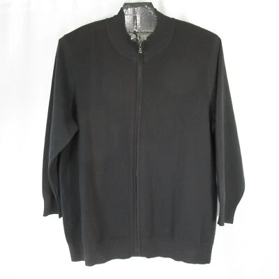 Lands End  XXL Full Zip Sweater Tight Knit Mock Neck Black 2XL Grandpa - Image 1 of 4