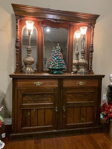 Large Antique Cabinet with Mirror | Vintage | Wood | Bar | Buffet Cover