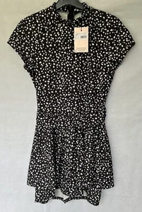 BNWT Women’s Size 10 black Dalmatian print Missguided Skort belted Playsuit - Picture 1 of 5