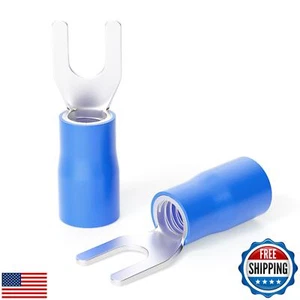 300 Pcs Blue 16-14 AWG Insulated Fork Spade U-Type Wire Connector Electrical - Picture 1 of 5