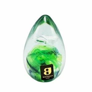 Irish KERRY Glass Paperweight Emerald Green Swirls Egg Shape Labels Vintage - Bild 1 von 7