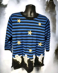 Vintage 90s The Quacker Factory Halloween Ghost Sweater ~ Women's sz Large - Picture 1 of 7
