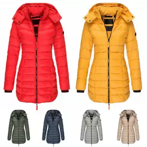 Langer Damen-Winterparka Steppmantel Kapuze warm wattiert gefütterte Jacke UK - Bild 1 von 19