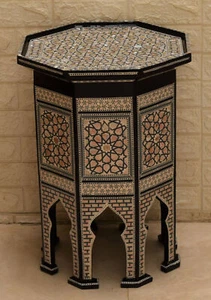 Egyptian Side Table, 24" Height Moroccan Mother of Pearl Bedside Coffee Table - Picture 1 of 7